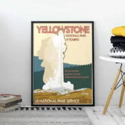 Yellowstone National Park Vintage Style Travel Poster Yellowstone National Park Wyoming Print