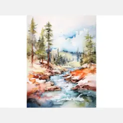 Yellowstone National Park Watercolor Painting Lamar Valley Art Print Watercolor Landscape Mountains Artwork