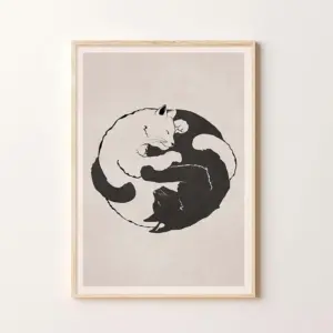 Yin And Yang Cats Cat Drinkable Wall Art Boho Cat Minimal Print Cat Illustration Instant Drinkable Art Boho Minimalist Wall Art