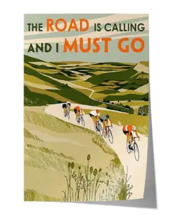 The Road is Calling Cycling Poster - Satin Portrait Poster