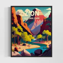 Zion National Park Retro Art Print Zion National Park Illustration Zion National Park Vintage Minimal Design Poster